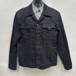True Religion Denim Button Down Trucker Jacket Body Rinse Black Men's Size-XXL